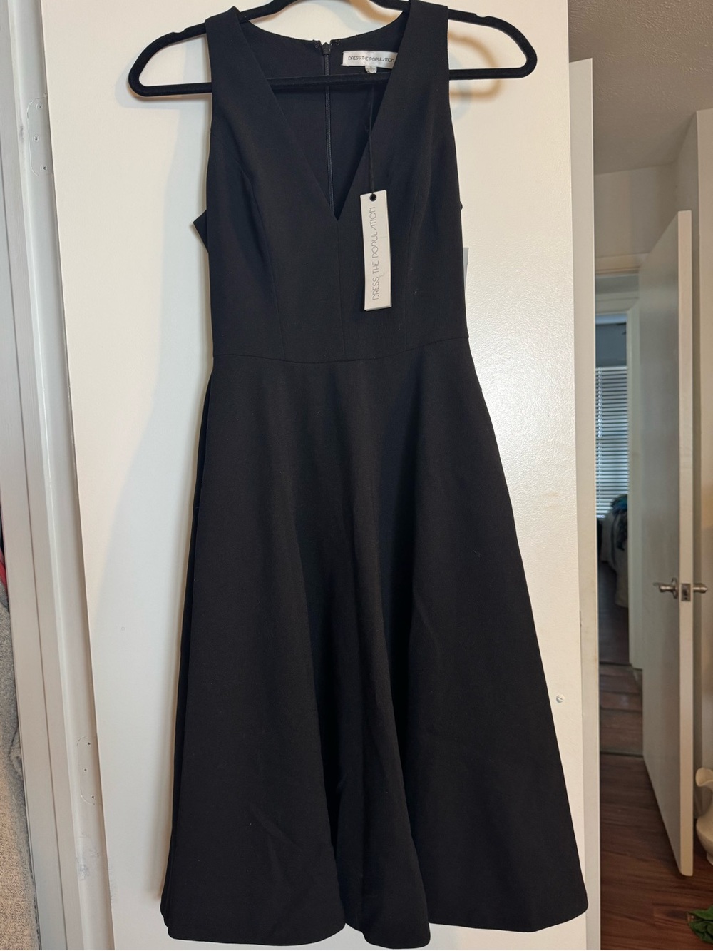 Dress the Population Nordstrom Black V-Neck Fit & Flare Midi Dress